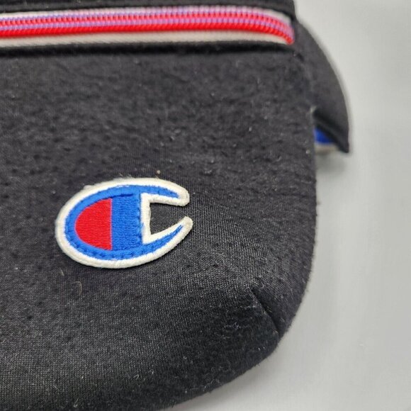 Vintage Champion Soft Belt Bag Black Fanny Pack Padded Striped - Picture 2 of 15